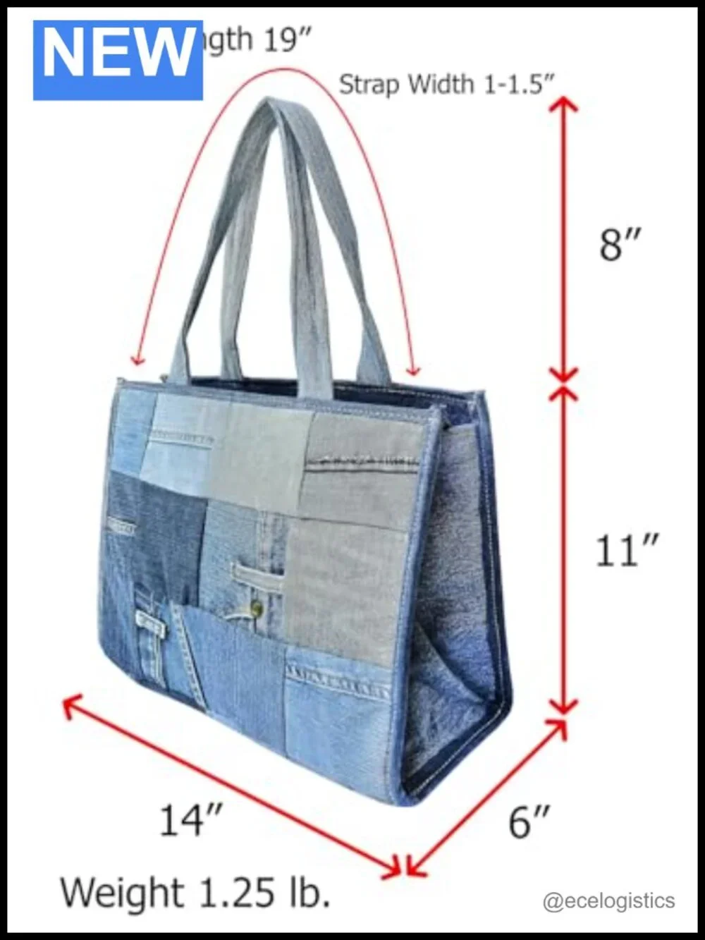 Upcycled Denim Patchwork Tote Bag Handmade Quilted Jean Purse Large Vintage Top